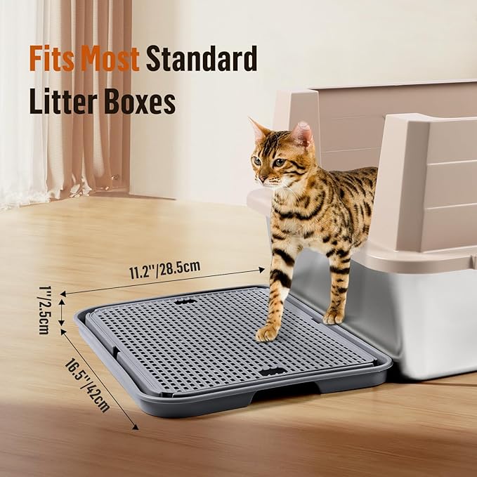 Large Cat Litter Box Step Mat, 16.5"x11.2" Cat Ramp Stairs, Cat Litter Catcher for Self-Cleaning Litter Box, Cats Pedal Step Stool Ideal for Kitten & Older Cats (Dark Grey)