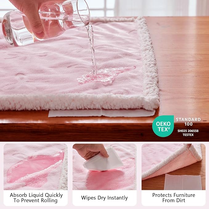 Qeils Pet Blankets for Cats - Waterproof Cat Blanket Washable - Sherpa Fleece Puppy Blanket, Soft Plush Reversible Throw Protector for Bed Couch Car Sofa, 30"X40", Pink Bows