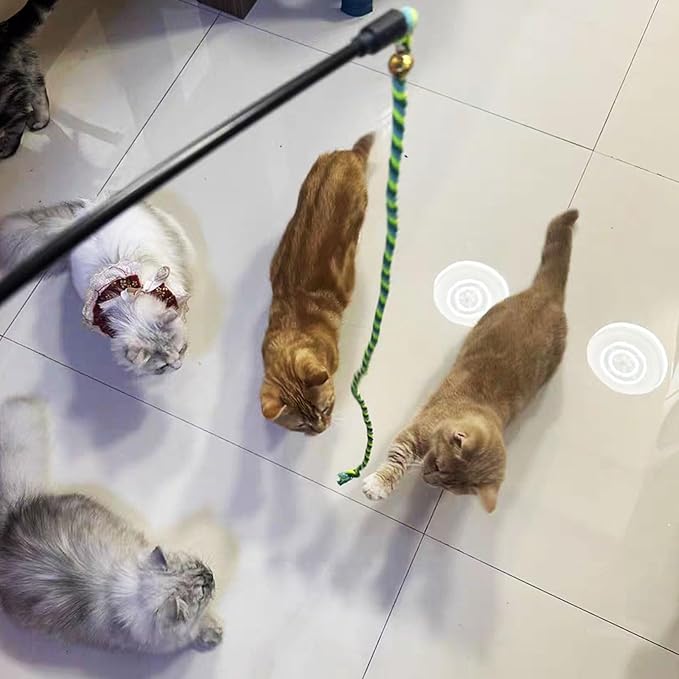 Interactive Cat Toys, 3 Pcs Cat Wand Toys for Indoor Kitten with Colorful Hemp Rope and Small Bell, Kitty Teaser String Toy for Indoor Cats to Chase and Exercise