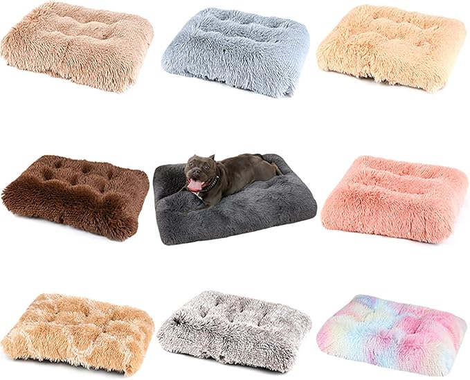 Long Plush Calming Pet Bed Cuddler Pet Bed for Dogs and Cats Fluffy Faux Fur Dog Bed with Anti Slip Bottom Machine Washable Pet Sleep Bed Crate Mat Tie-Dye Wine Red XL