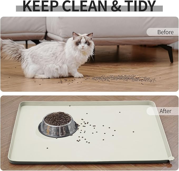 Reopet Waterproof Pet Feeding Mat, Non-Slip Silicone Placemats for Dog Cat Food and Water Bowl, High Raised Edges to Prevent Spills and Protect Floors