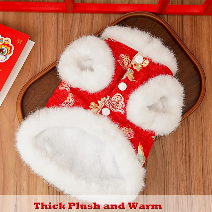 SEIS New Year Pet Winter Coat, Thicken Dog Lion Dance Clothes, Warm Cat Tassel Apparel for Cats Small and Medium Dogs (L (Chest Girth 19.7"))