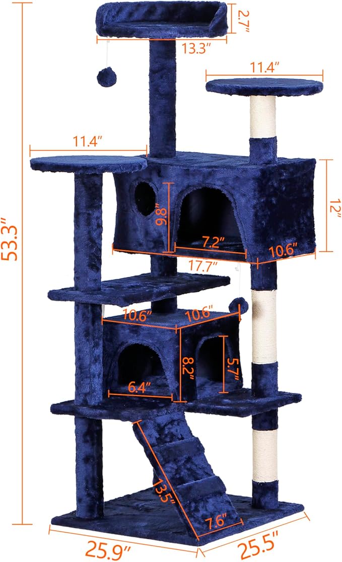 54-Inch Cat Tree Multi-Level Condo Tower Bed Furniture Kitten Play House with Scratching Posts