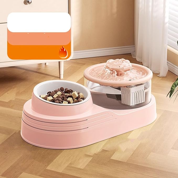 Cat Water Fountain and Food Bowl, Automatic Pet Water Dispenser with Plastic Bowl, High Capacity Cat Feeder and Waterer Combo, Pet Feeding & Watering Supplies for Cats, Dogs