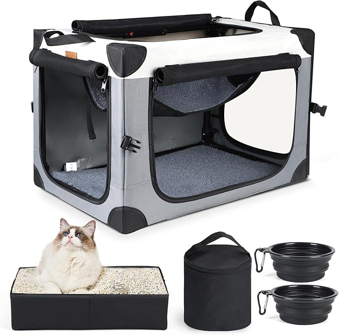 Lekereise Collapsible Dog Crate for Travel - 23.6"x16.5"x16.5" Portable Soft Foldable Playpen for Dogs and Cats, Grey, Large