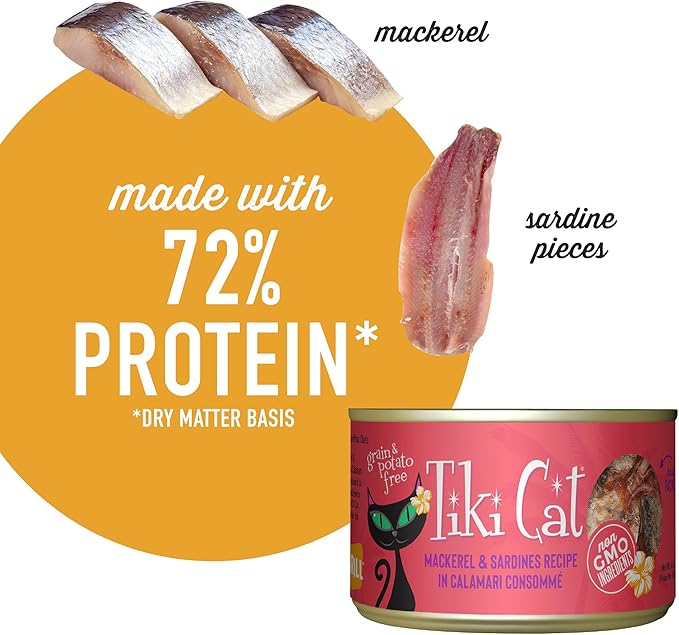 Tiki Cat Grill, Mackerel & Sardines, High-Protein and 100% Non-GMO Ingredients, Wet Whole Foods Cat Food for All Life Stages, 6 oz. Cans (Pack of 8)