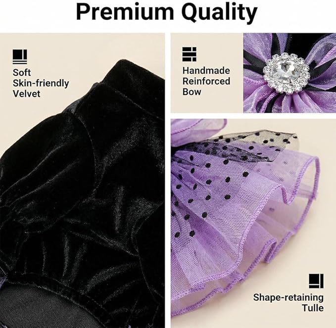 Dog and Cat Butterfly Princess Lace Tutu Dress, Dog Girl Set, Kitten Chihuahua York Pomeranian Pet Clothing (Purple-Bow, X-Large)