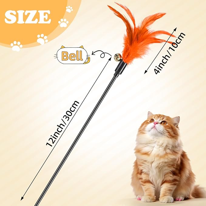 Leitee 15 Pcs Cat Wand Toy Feather Stick Cat Toy Bulk Feather Toys and Teaser Wand Bulk Interactive Stick for Indoor (Bright Color)