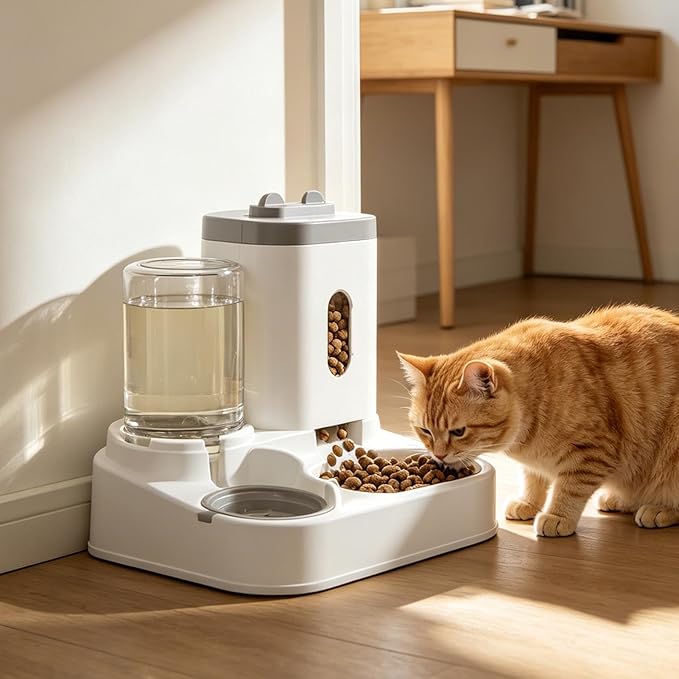 Cat Feeder,2-in-1 Smart Drinking Food Dispenser,Cat Food Dispenser - for Outdoor Indoor Animal Kitten Puppy Feeding Watering Wet Dry
