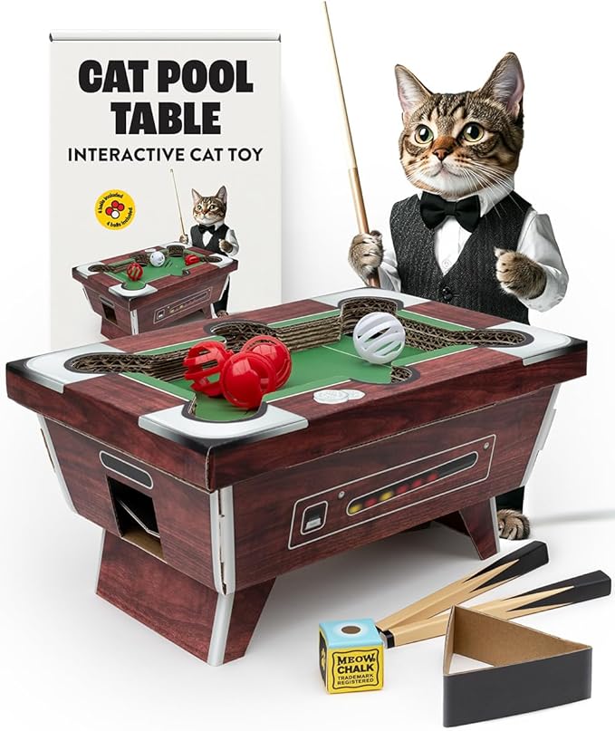 Suck UK - Interactive Cat Toy | Cat Toys for Indoor Cats Adult & Kitten Toys | Cardboard Scratcher | Scratching Board with Ball Toy for Play & Enrichment | Stop Cats Scratching Furniture - Pool Table