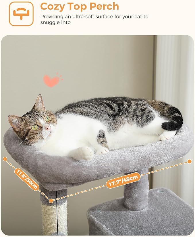 MUTTROS Cat Tree for Large Cats Adult with Metal Plush Big Hammock, 56.3" Cat Tower with 2 Door Condo House, 6-Tier Cat Shelves with Scratching Posts and Large Top Perch, Gray