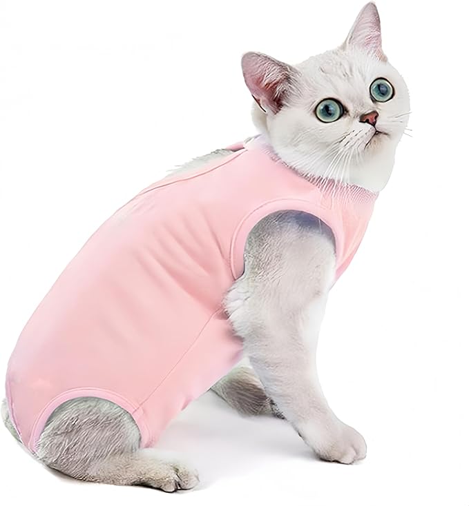 Cat Surgical Recovery Suit - Soft Stretchable Bodysuit for Post-Op Care - Prevents Licking Wounds After Spay/Neuter - Lightweight & Airy Breathable Fabric- Small to Large Cats (Pink, Large)