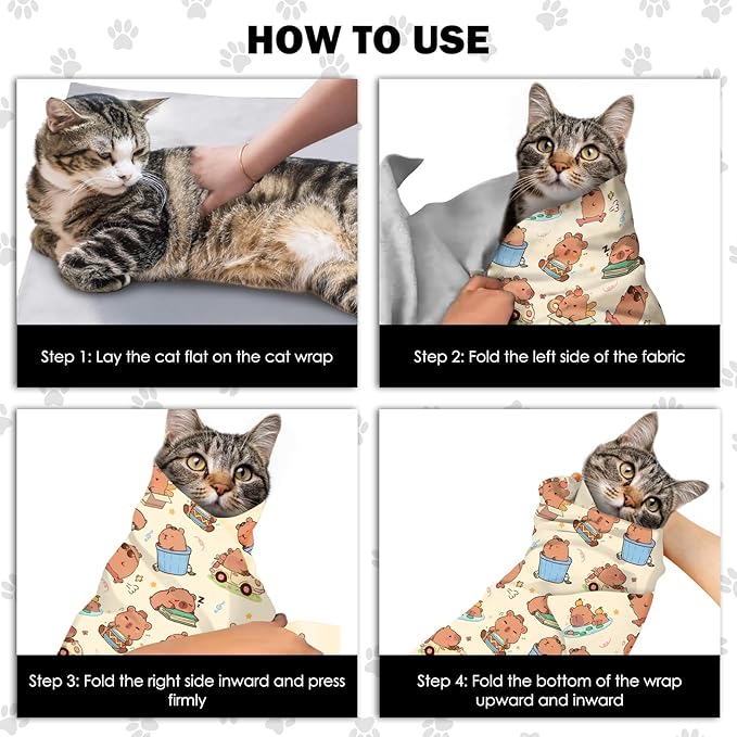 27.6"Cat Grooming Wrap, Self Adhesive Cat Wrap for Cutting Nails, Anti-Escape Calming Cat Swaddle Wrap for Medicine Ear Cleaning, Anti-Scratch Cats Burrito Restraint Blanket, Pet Tool (6-10 lbs)