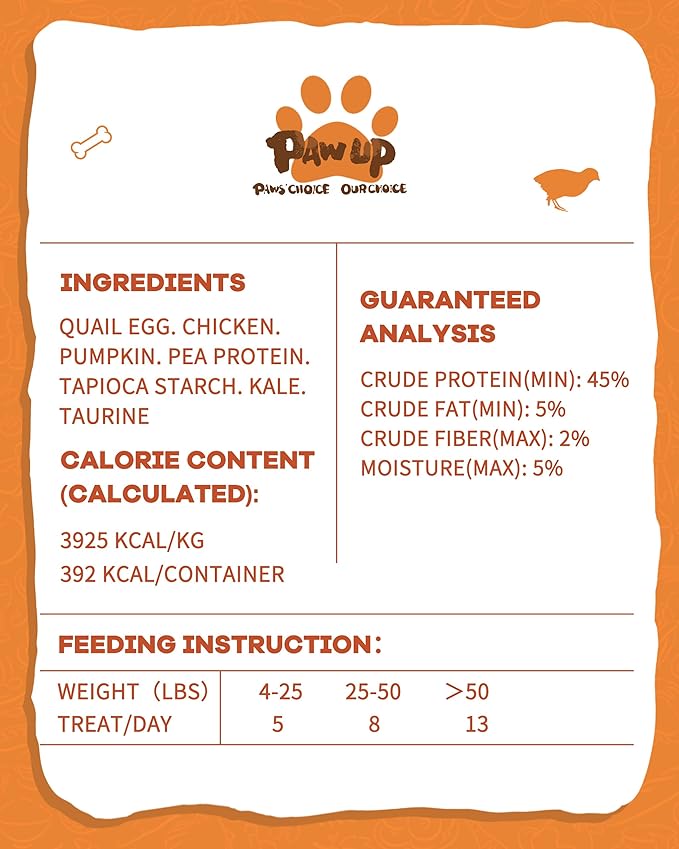 PAWUP Freeze Dried Cat & Dog Treats, Natural Quail Egg Yolk, High Fiber Pumpkin Added, High-Protein Pet Snacks for Coat & Gut Health, 3.5 oz