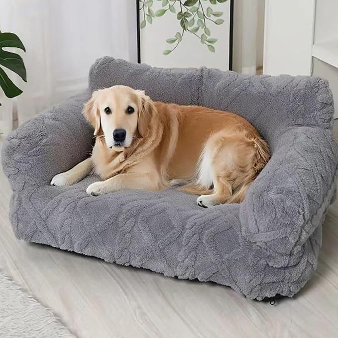 Plush Calming Pet Sofa Bed, Soft Cat Dog Couch with Removable Cover, Large Kennel Cat Sleeping Sofa Chair Furniture, Non-Slip Bottom for Supplies Cats Dogs(Gray,XXX-Large)