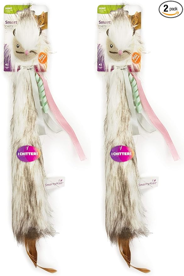 SmartyKat Chitter Critter Squirrel Electronic Sound Plush Kicker Cat Toy, Battery Powered - Gray, One Size (Pack of 2)