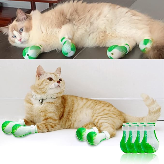 4Pcs Cat Boots for Cats Only Paw Covers Protectors New-Update Claws Shoes Paws Wound Boot Silicon Anti Scratch Cat Mittens for Bathing, Nail Clipping, Ears Cleaning, Treatment