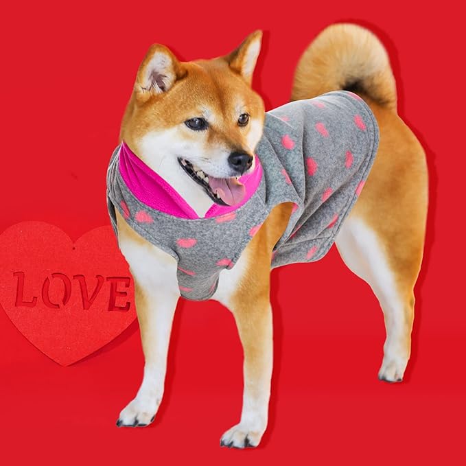 Rbenxia 1 Piece of Grey Dog Heart Sweater with Leash Ring Soft Fleece Vest Dog Pullover Warm Jacket Pet Dog Clothes Winter Dogs Outfits for Small Puppy Cat Pets (XXX-Large)
