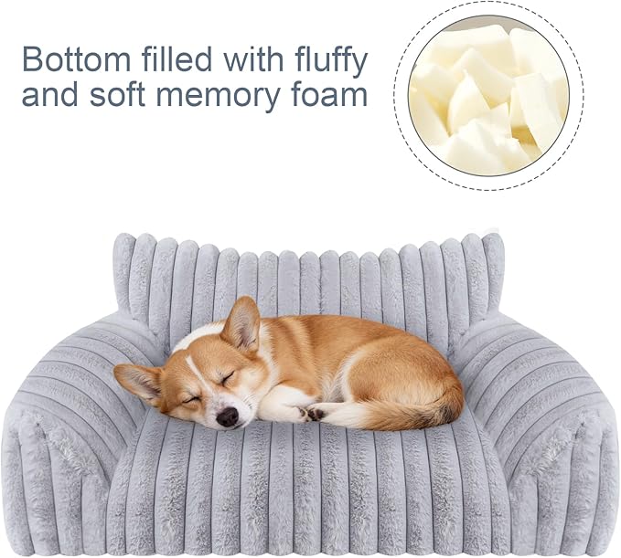 Cute Dog Cat Couch for Medium Large Dogs,Fluffy Pet Sofa Dog Couch Bed with Premium Soft Corduroy Fleece,Cute Washable Dog Bed Medium Large Size Dog,Supportive Cat Sofa Pet Bed(36x27x10,Grey)