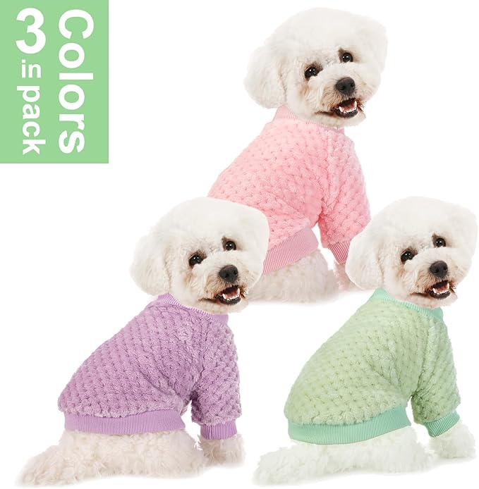 Dog Sweater, 3 Pack Dog Sweaters for Small Medium Dogs or Cat, Warm Soft Flannel Pet Clothes for Dogs Girl or Boy, Dog Shirt Coat Jacket (XX-Large, Pink+Purple+Light Green)