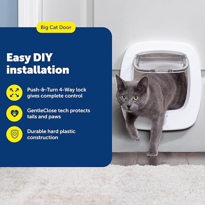 PetSafe Big Cat Door Interior and Exterior Pet Door for Cats, Small Dogs and Multi-Pet Households Push-&-Turn 4-Way Locking Mechanism for Extra Security Soft Close Flap for Added Safety