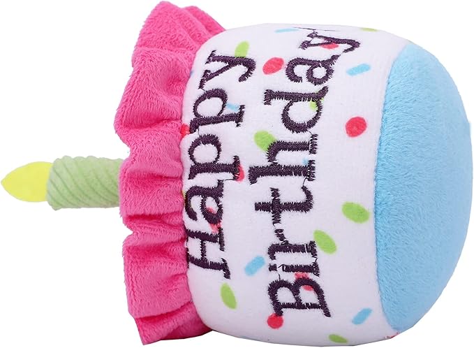 Happy Birthday Cake Catnip Toys, Birthday Cake Shaped Chew Toys for Kitten Funny Cats Gifts Plush Cat Birthday Party Toys, Pink