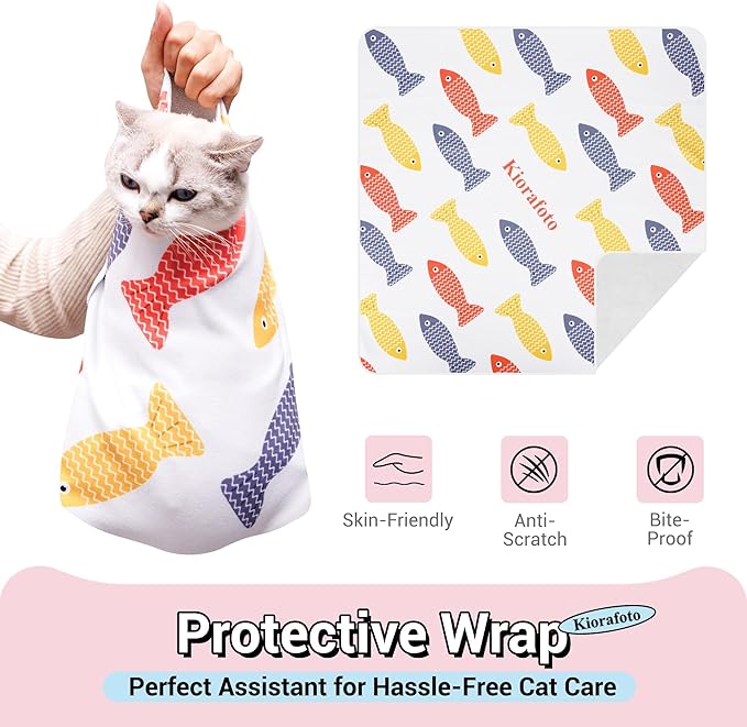 35.5" Extra Large Cat Wrap for Cutting Nails, Self-Stick Grooming Wrap for Adult Cats & Small Dog, Anti-Scratch Restraint Calming Cloth for Medicine, Cat Swaddle Cloth Grooming Supplies