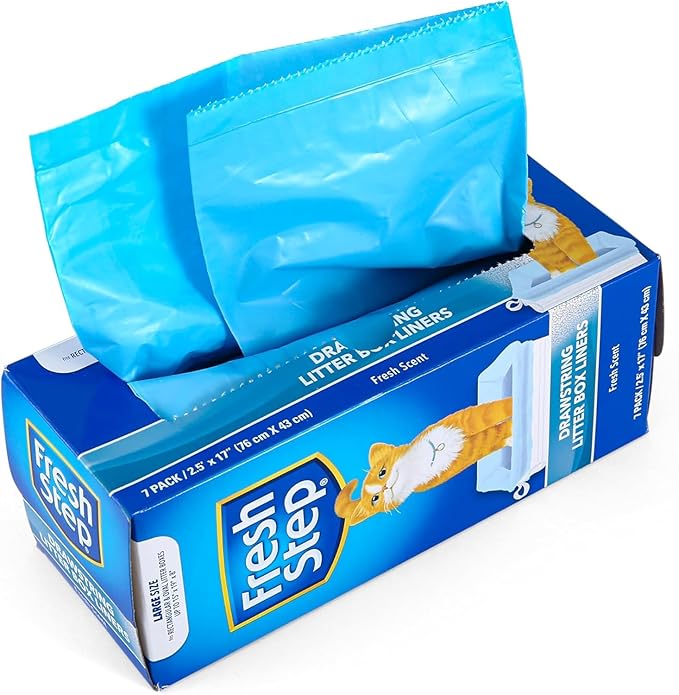 Fresh Step Drawstring Cat Litter Box Liners, Scented Heavy Duty Kitty Litter Bags for Large Oval or Rectangle Pans, Helps Contain Odor and Mess, Easy Lift Out Cleanup, 30 x 17 in, 7 Count - 36 Pack