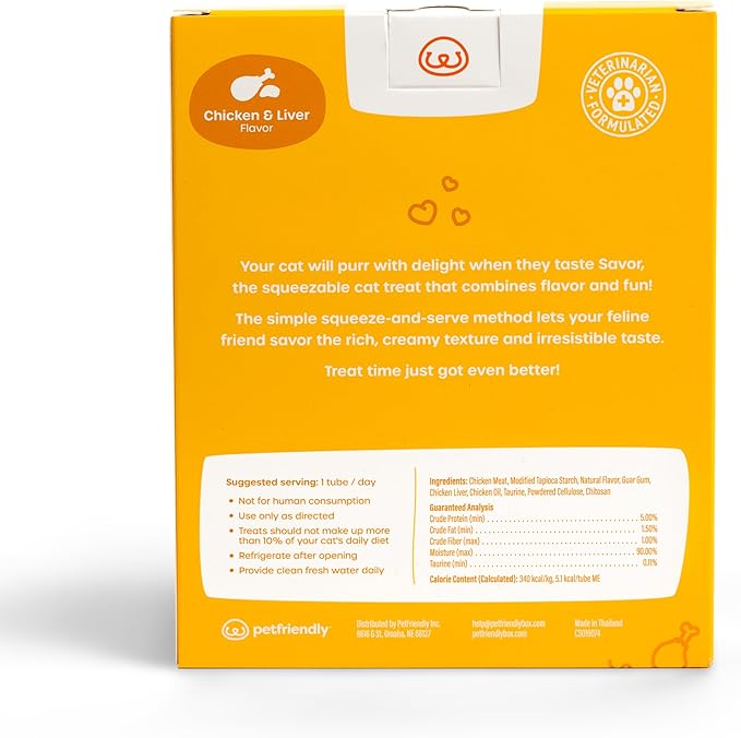 PetFriendly Lickable Cat Treat Kit, Squeeze Treat, 1 Box of 30 Squeezable Cat Tubes, 0.5 oz Per Tube (Chicken & Liver)