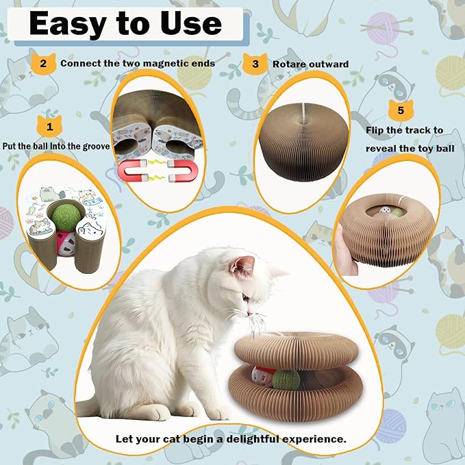 Magic Organ Cat Scratch Toy Kitty Kurlz Cat Toys with Bell and Catnip Balls Cat Puzzle Toy Foldable and Changeable Shape Cat Toy Accordion Ultimate Interactive Kitten Toys for Indoor Cats