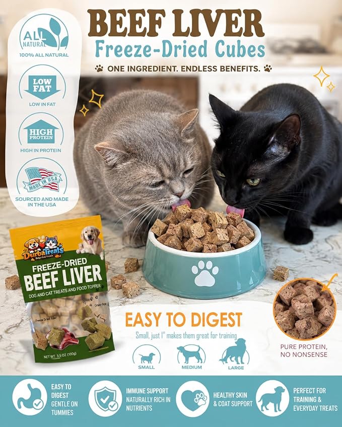 Freeze Dried Beef Liver Raw Nutrition Dog & Cat Treats - Healthy Snacks, Food Topper. Weight Control, Training Bites, High Protein (2 Ounce, Beef Liver)