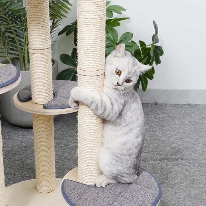 AGILE 40" Real Pine Plywood Cat Tree Tower with Scratching Climbing Posts (Cleo)