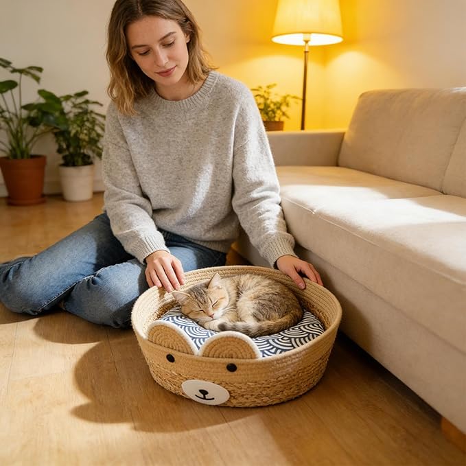 Weaving Cat Nests, Safe and Secure Pet Nest, 35x35x13cm, Cute Pet Bed for Indoor Cats Couch, Cat Bed Basket, Stylish and Functional Pets Furniture, for Lounging, Napping, Or Hiding
