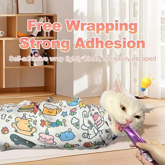Cat Grooming Wrap for Nail Clipping, 21.65" Anti-Scratch & Escape-Proof Cat Restraint Swaddle, Pet Burrito Wrap Multifunctional Grooming Tool for Cats (Within 8lbs)