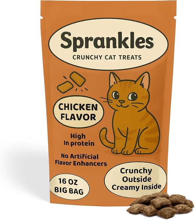 Crunchy Cat Treats – Dual‐Texture Crunch & Creamy Soft Feline Snack Bites for All Life Stages, Great for Training Treat Value Bags (1 Pound, Chicken)