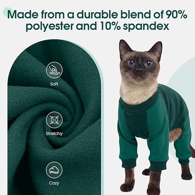 DENTRUN Cat Recovery Suit with Legs - Shedding Control & Anti-Licking Onesie, Stretchy Surgical Recovery Suit Cute Cat Clothes Indoor Soft Material for Comfort and Warmth for Pets
