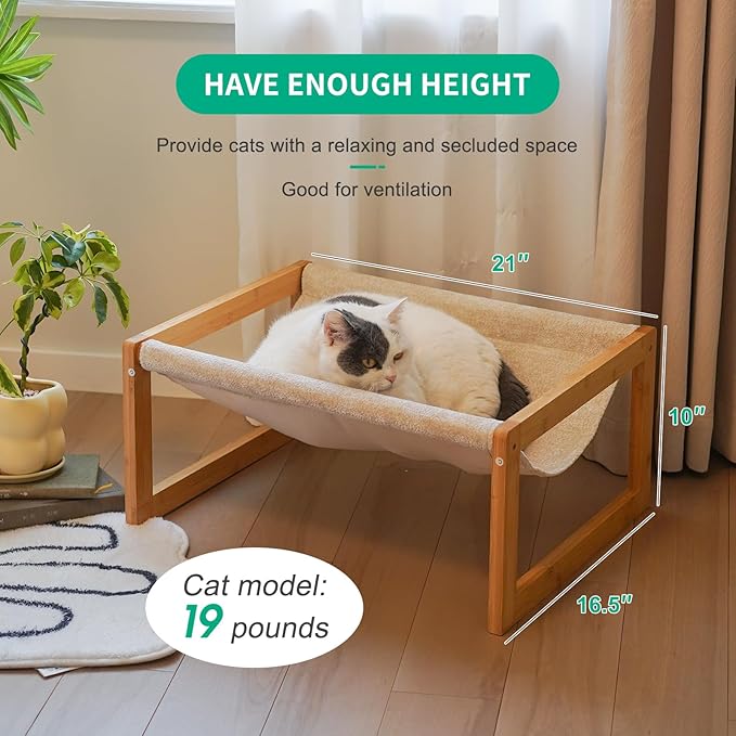 kiplant Large Cat Hammock Bed, Bamboo Wood Elevated Pet Hammock for Outdoor, 21 X 16.5 Inch Suitable for Kitty, Puppy, Rabbit, Bunny and Small Animal