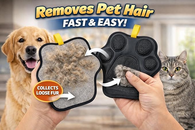 Pet Hair Remover Glove – Reusable Dog and Cat Grooming Glove, Pet Hair Removal Brush for Furniture, Clothes, Carpet, Car Seats – Washable and Eco-Friendly Grooming Supplies