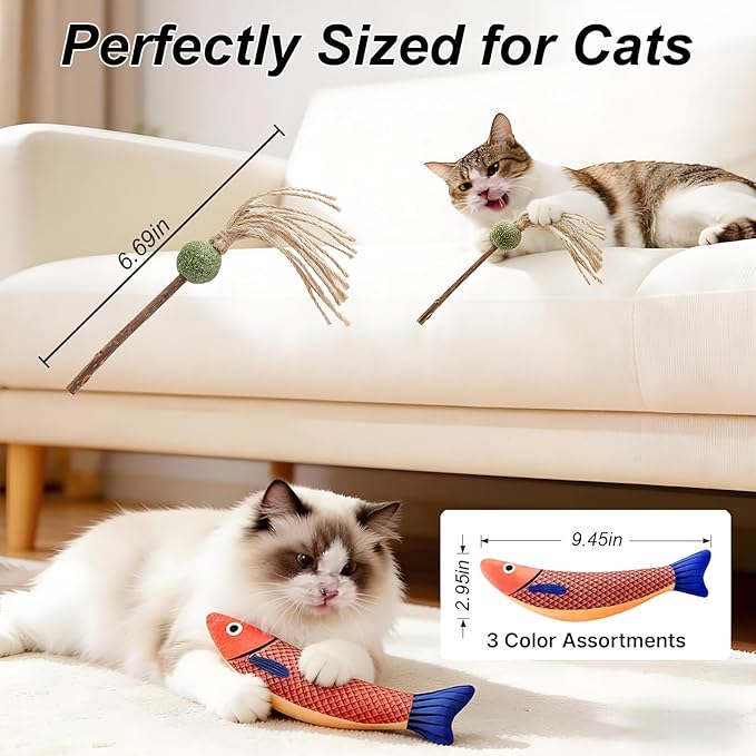 Autumn Knife Fish Cat Toy, 4 Pack Catnip Toys, Interactive Crinkle Toys for Bored Indoor Adult Cats & Kitten Soft and Durable Cat Chew Toys for All Breeds