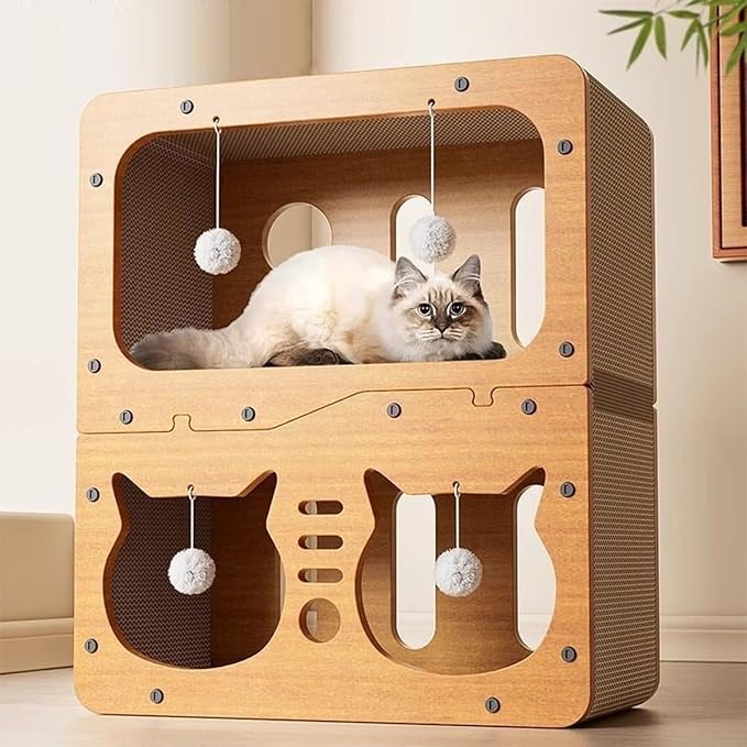 Cat Scratcher Cardboard House, 2 Floor Kitty Scratching Pad Lounger Bed for Small Cats to Play, Rest, Sleep,Scratch Post Box,Durable Board Entertain Feline Friends Prevent Furniture Damage