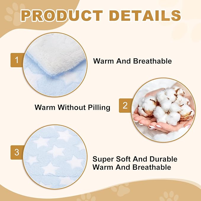 Dog Cat Bed Mat, Soft Coral Fleece Pet Cushion Pad with Cute Stars Print, Warm Washable Pet Bed 19x13 Inches, (Blue), Intended for Medium Small Dog Cat