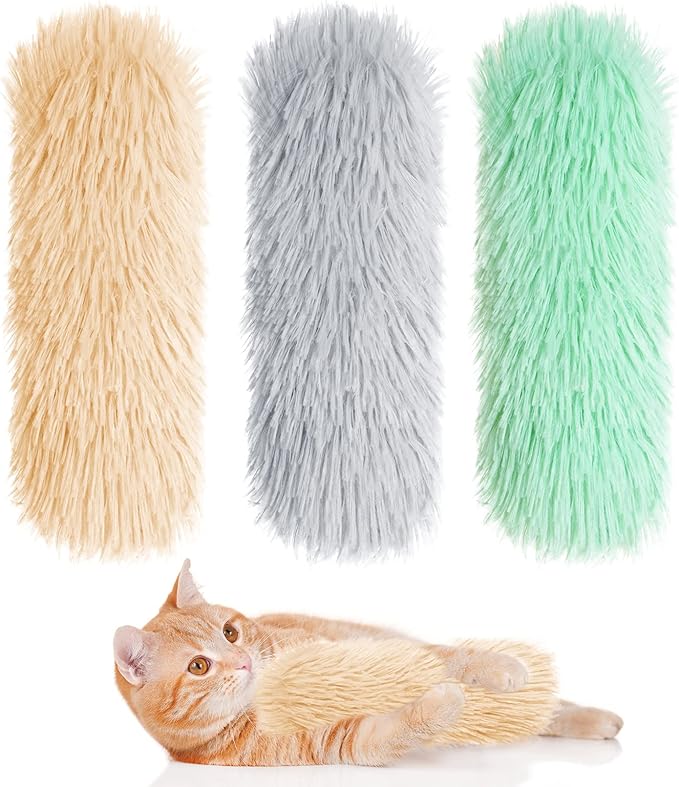 Nydotd 3pcs Cat Toys Cat Pillows, Catnip Toys Interactive Cat Kicker Toy Soft and Durable Plush Fabric Kick Sticks Chasing Chewing Filled Chew for Puppy Kitty Exercise (Gray, Beige, Grass Green)