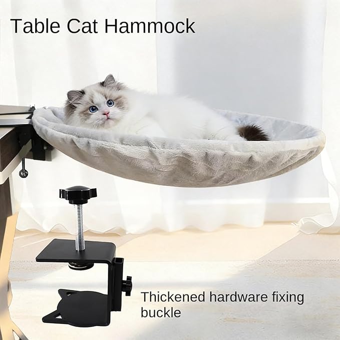 Cat Desk Bed, Supports Up to 60 Lbs, Modern Indoor Cat Nest Furniture, Clip On Comfortable Cats Perch with Removable and Washable Cover, Cats Desk Hammock for Home Office