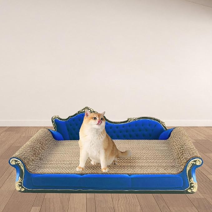 Cat Scratcher Sofa Bed Cat Scratching Board Home Furniture Protector Pet Bed Scratching Mat for Cats, Royal Blue