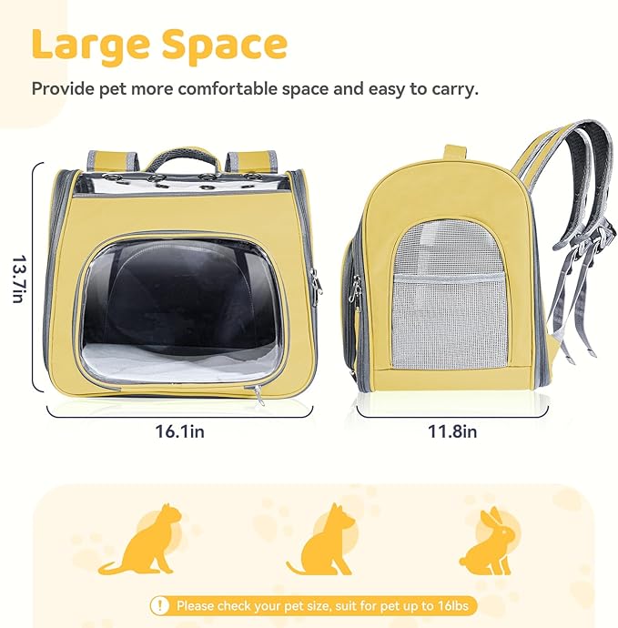 Innovative Traveler Backpack Pet Carriers Cat Backpack with Breathable Mesh Puppy Travel Carrier with Soft Padded Reinforced Support Foldable Small Dog Carrying Backpack for Kitty up to 15lbs (Yellow)