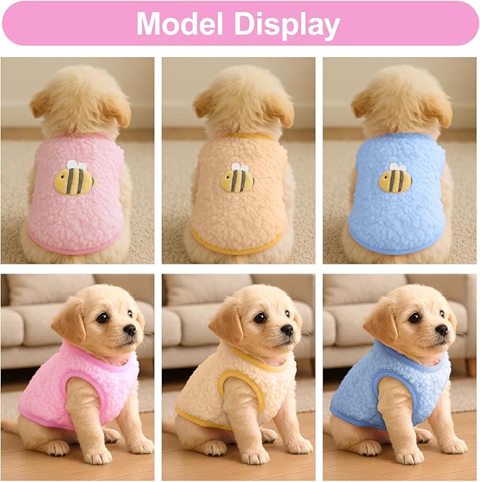 3 Pcs Kitten Clothes, Yorkie, Chihuahua Puppy Clothes, Colorful Teacup Dog Cat Vest with Bee Pattern, Soft Small Dog Sweater, Cute Puppy Jumper for Mini Newborn Dogs,Cat (XX-Small)
