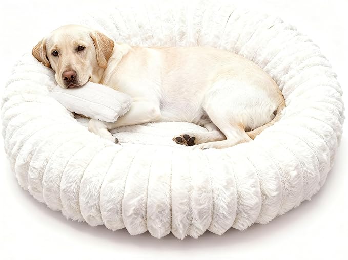 Self Warming Pet Bed, Donut Dog Bed for Large Dogs - Pet Bed with Removable Cover, Self-Heating Winter Pet Beds for Medium & Big Dogs, Egg Tart Design (L)