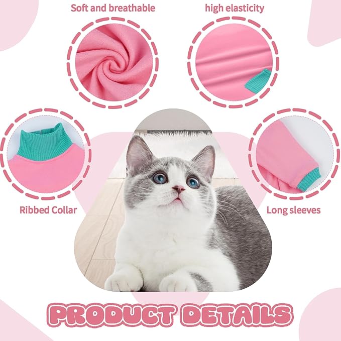 T'CHAQUE Sticky Hair Cat Clothes, Professional Recovery Suit for Cats, Anti-Shedding Shirt Outfit, Soft Pajamas for Kittens, Post-Surgery Onesie for Male & Female Cats
