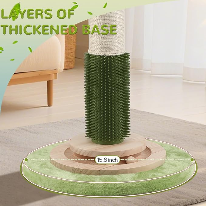 45'' Extra Tall Cat Scratching Post for Large Cats,3.5Inch Natural Sisal Scratcher with Solid Wood Base,Stable Cat Scratch Post with Interactive Toy,Self Groomer,Climbing Pole for Full Body Stretching