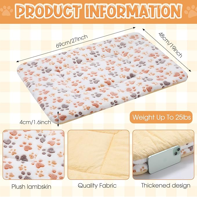 2 Pack Self Warming Cat Dog Bed Pet Mat 27" x 19" Soft Thermal Dog Pad with Cute Prints Reversible Washable Thickened Crate Mat for Indoor Outdoor Kittens Small Pets Feral(White)